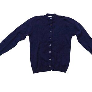 Billie Jo Vintage 1940s-1950s Navy Blue 100% Wool Long Sleeve Cardigan Sweater